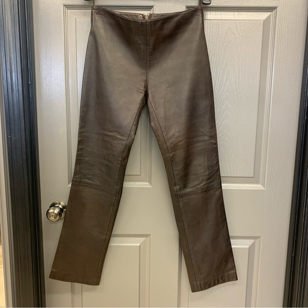 Michael Hoban North Beach Brown Super Soft Leather Pants Zip Womens Size 4
